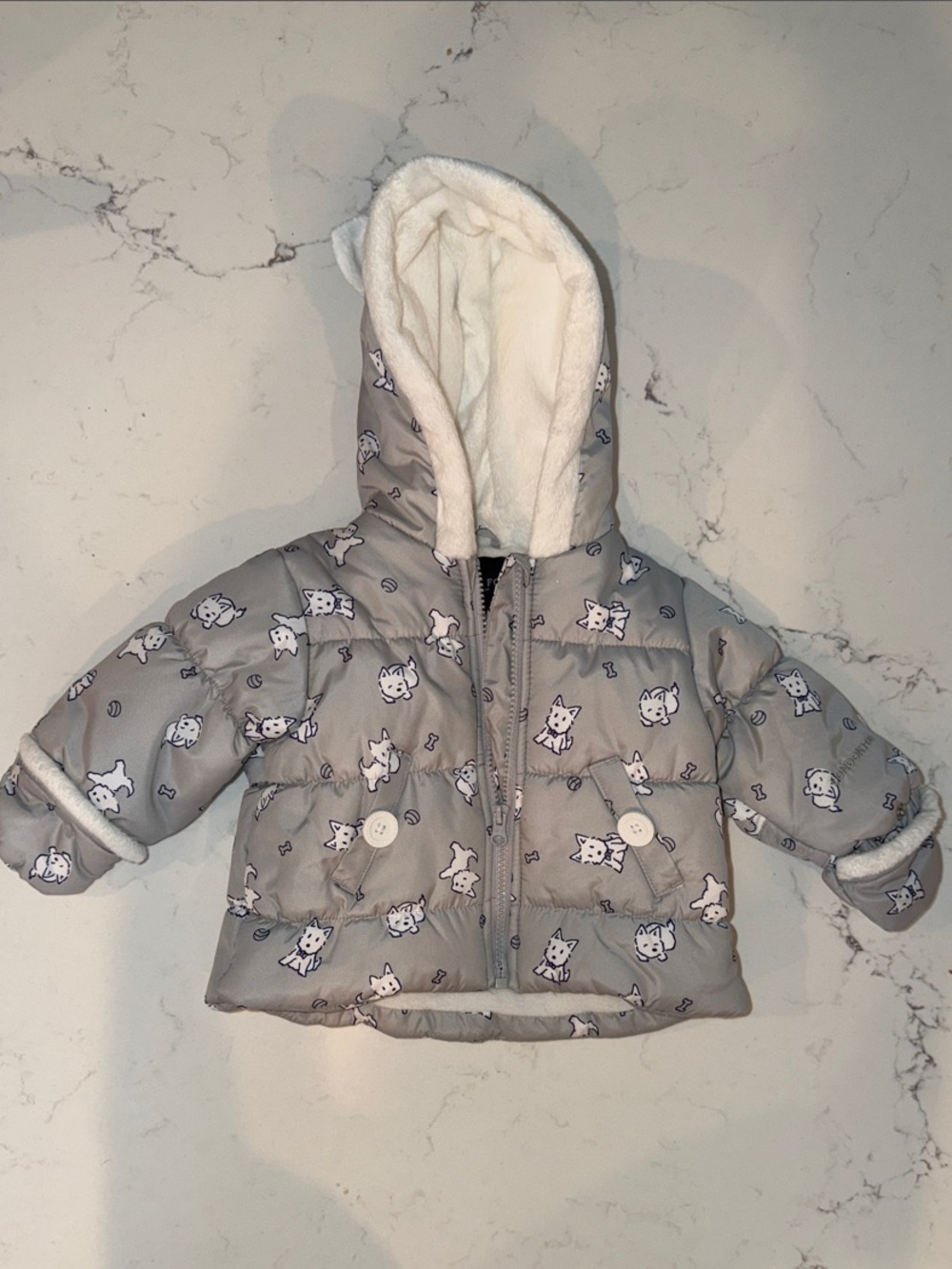 London Fog Toddler Gray Puffer Jacket with White Sherpa Hood